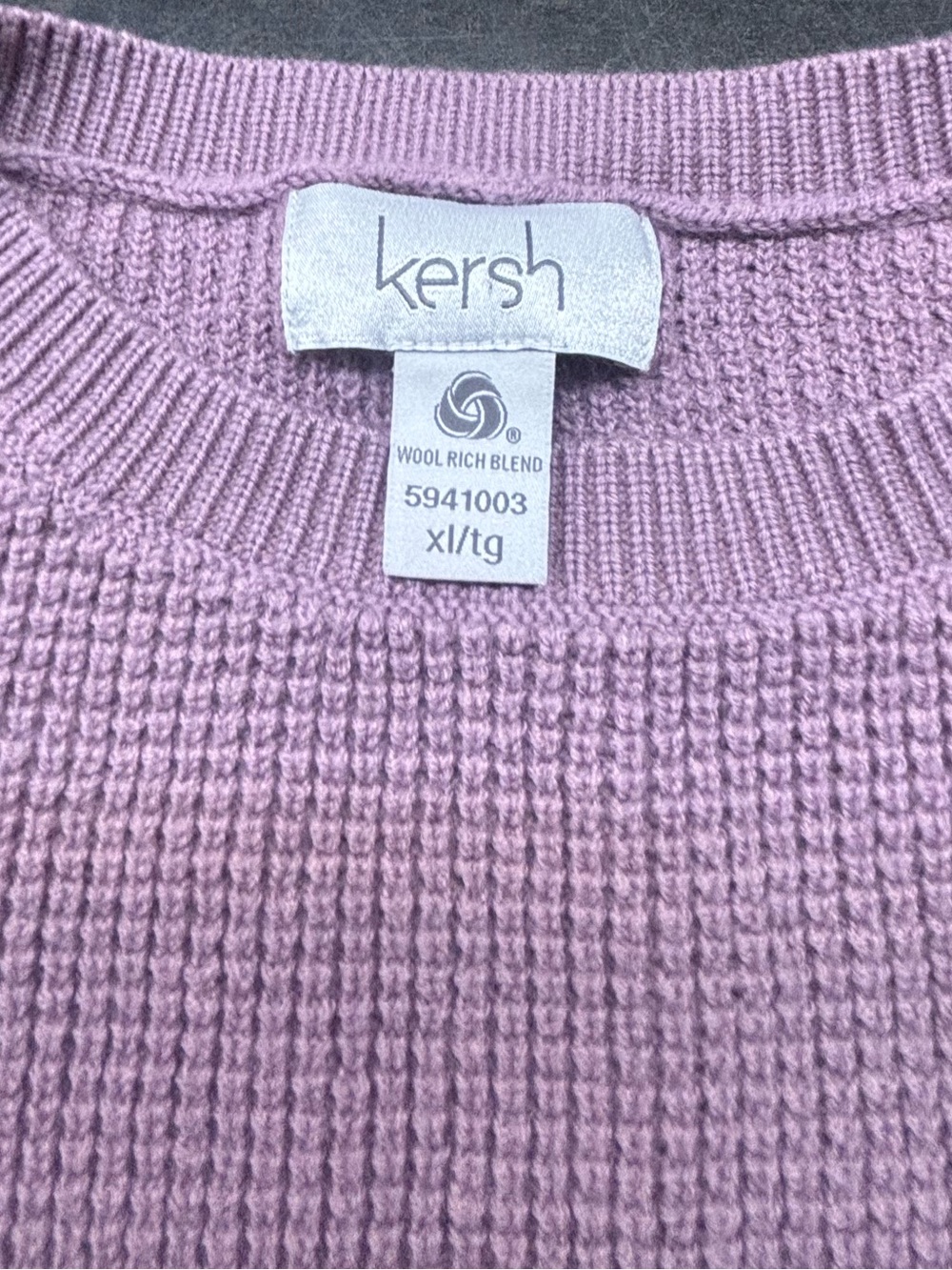 Kersh Women’s XL Merino Wool Blend Waffle Knit Sweater Lavender Purple Crew Neck - Picture 4 of 11